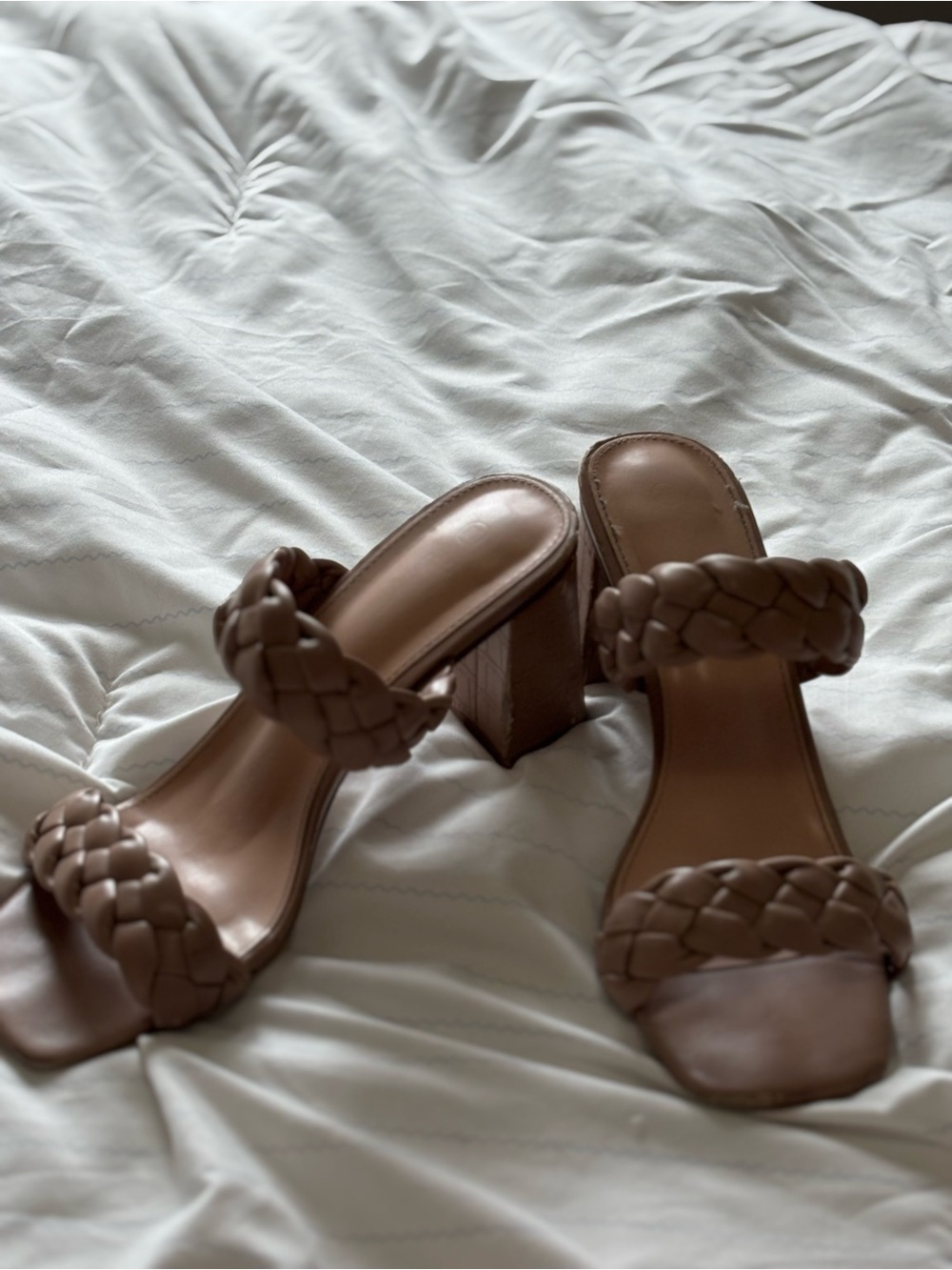 Braided Double-Strap Block Heel Sandals - light brown/ nude
